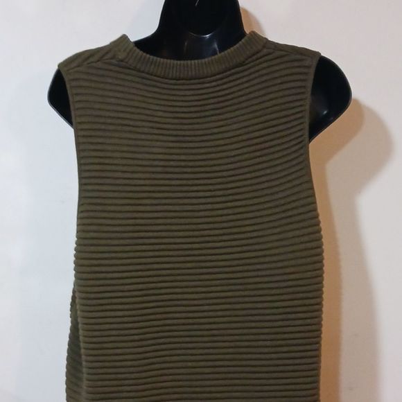 Topshop army green ribbed knit tank top size 10 - Picture 6 of 15